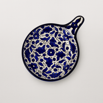 Small Floral Serving Plate with Handle (12 cm) - Blue
