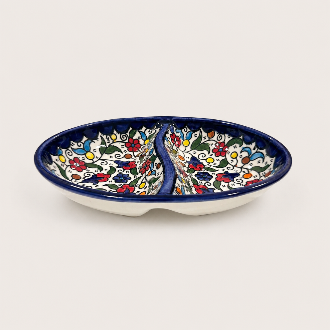 2-Section Floral Serving Plate (19 cm) - Red & Blue