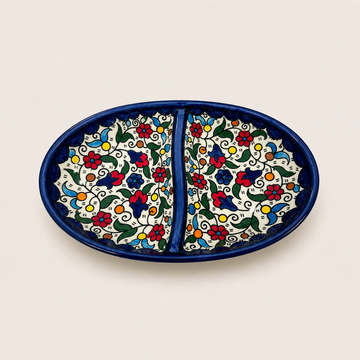 2-Section Floral Serving Plate (19 cm) - Red & Blue