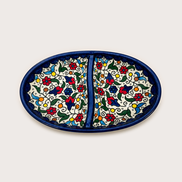 2-Section Floral Serving Plate (19 cm) - Red & Blue