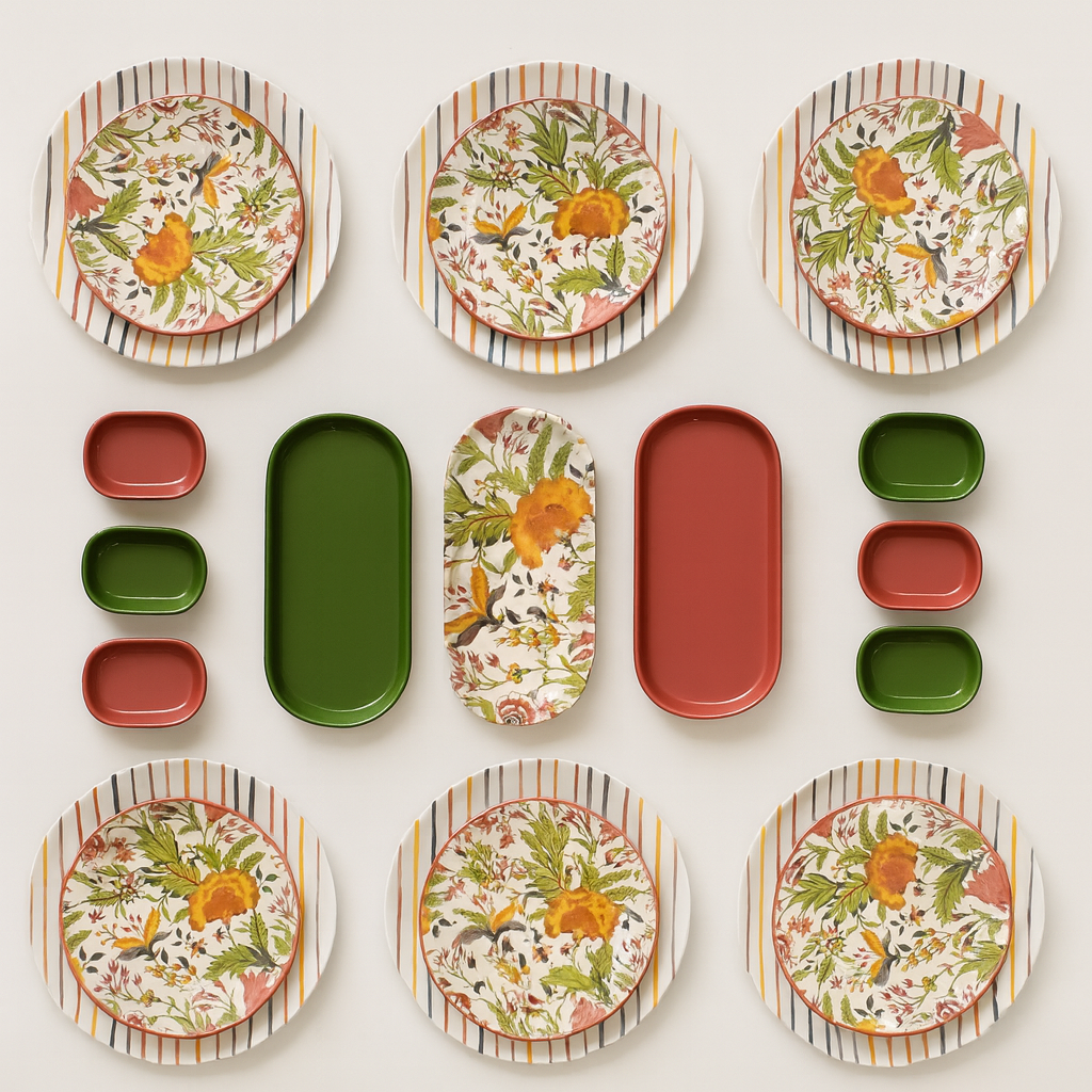 Striped and Floral Collection (Set of 21) - Green & Pink