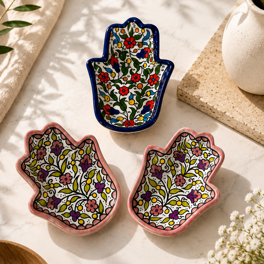 Floral Fatima Hand Decor Plate - Blue