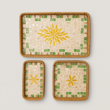 Mosaic Mother of Pearl Trays (Set of 3) - Green & Yellow