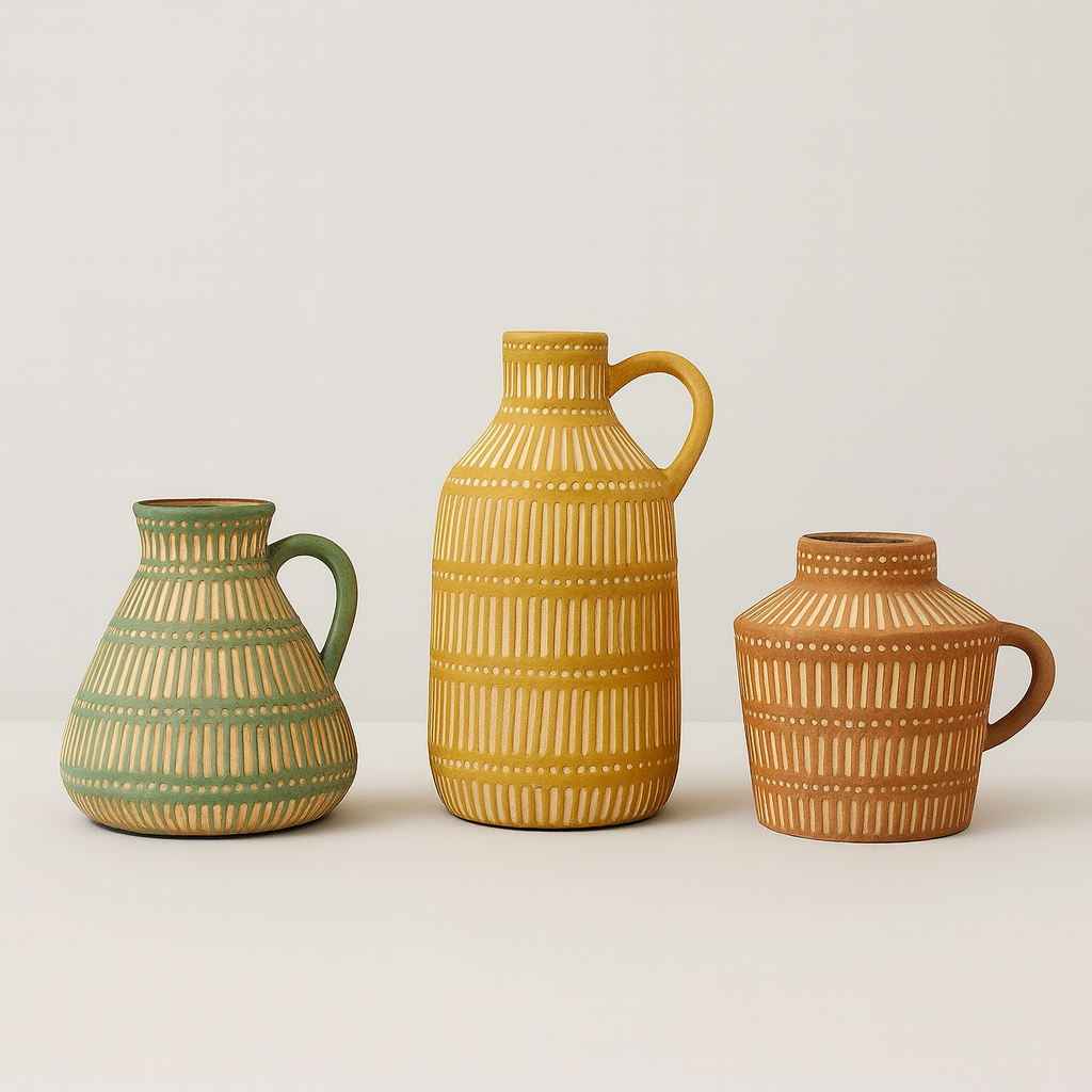 Striped Vases (Set of 3) - Green, Brown & Yellow