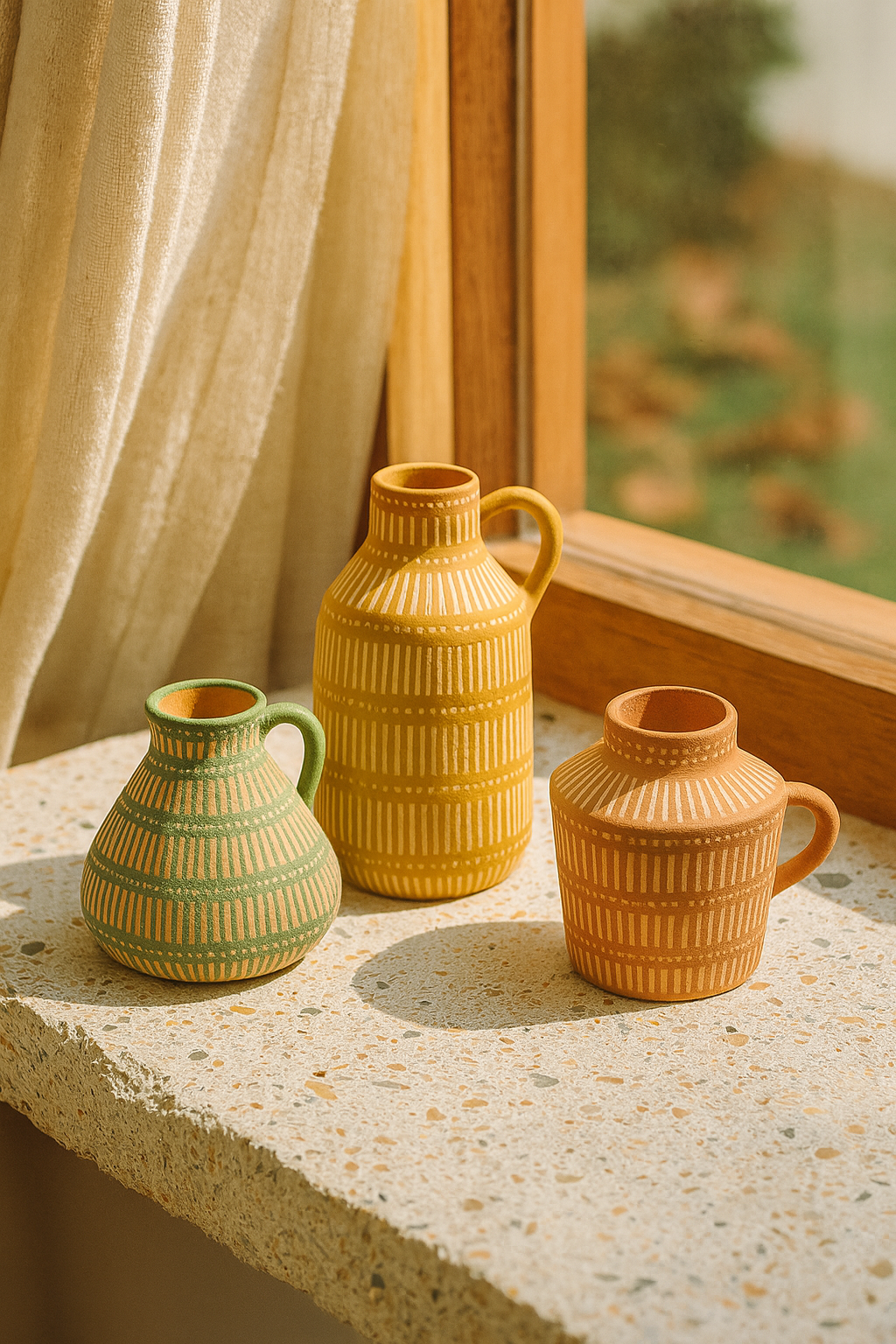 Striped Vases (Set of 3) - Green, Brown & Yellow