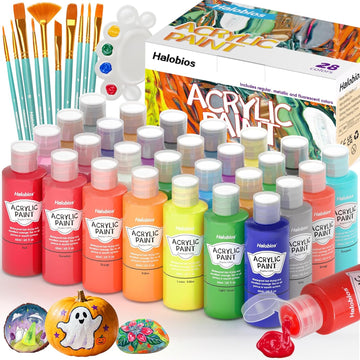 28-Color Acrylic Paint Set (60 mL per Bottle) & 10 Brushes