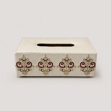 Embroidered Faux Leather Tissue Box - Arabesque