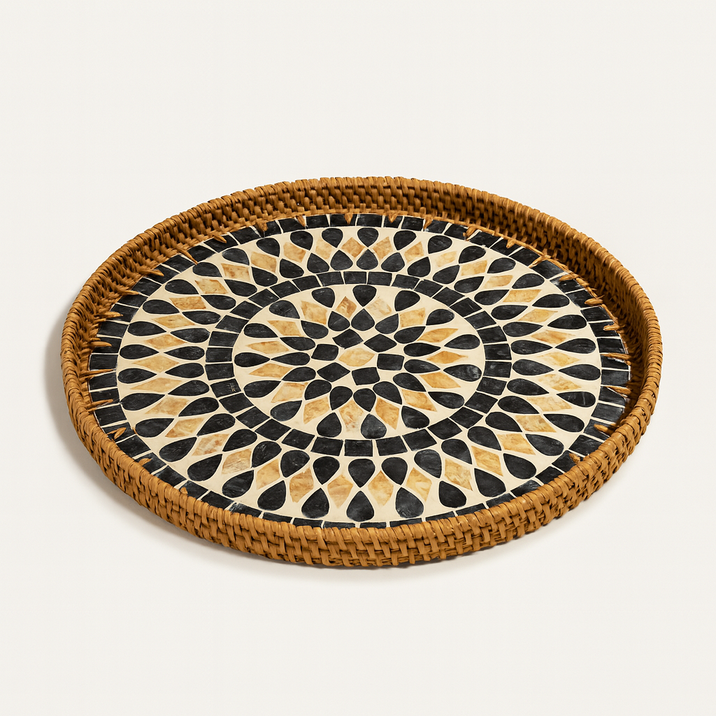 Mosaic Mother of Pearl Tray (34 cm) - Black