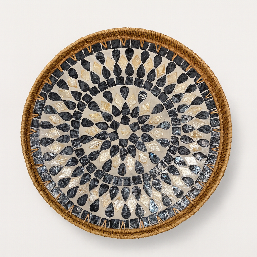 Mosaic Mother of Pearl Tray (34 cm) - Black