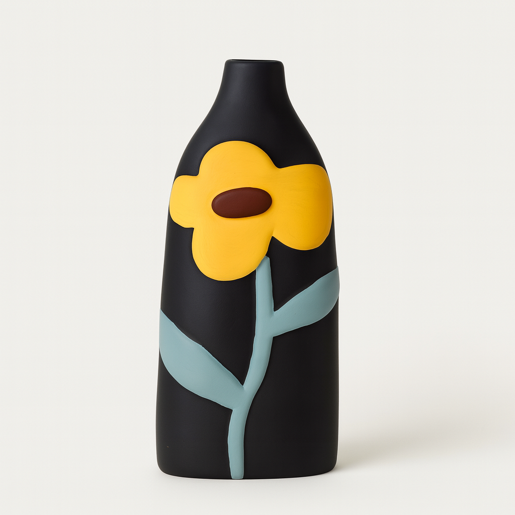 Handmade Floral Vase - Blue & Yellow