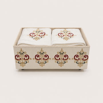 Embroidered Faux Leather Box & 6 Towels Gift Set