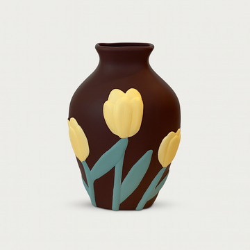 Handmade Floral Vase - Brown & Yellow