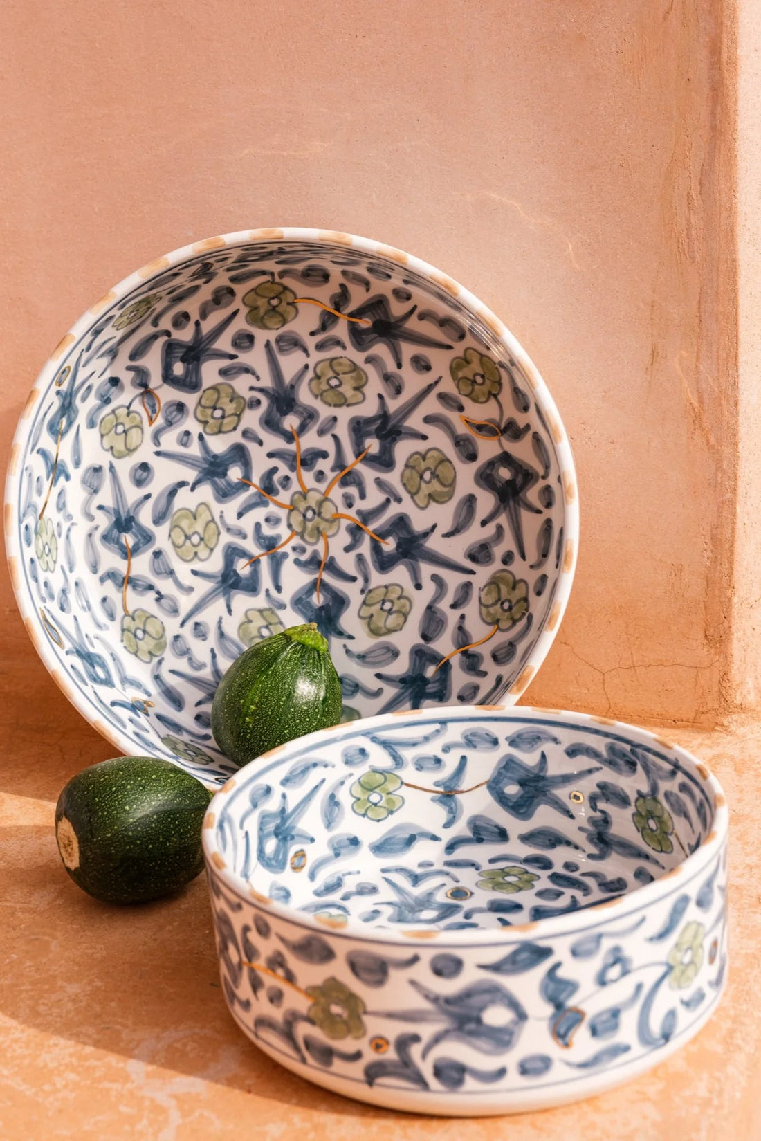 Floral Flat Serving Bowl (18 cm) - Stone Blue