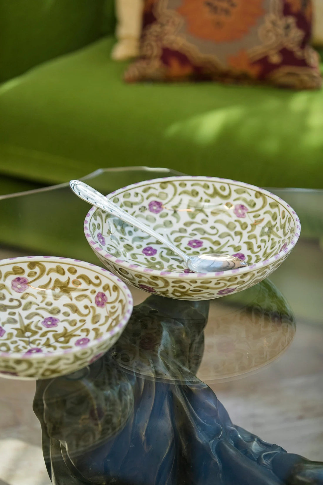 Large Floral Serving Bowl (26 cm) - Mint Green