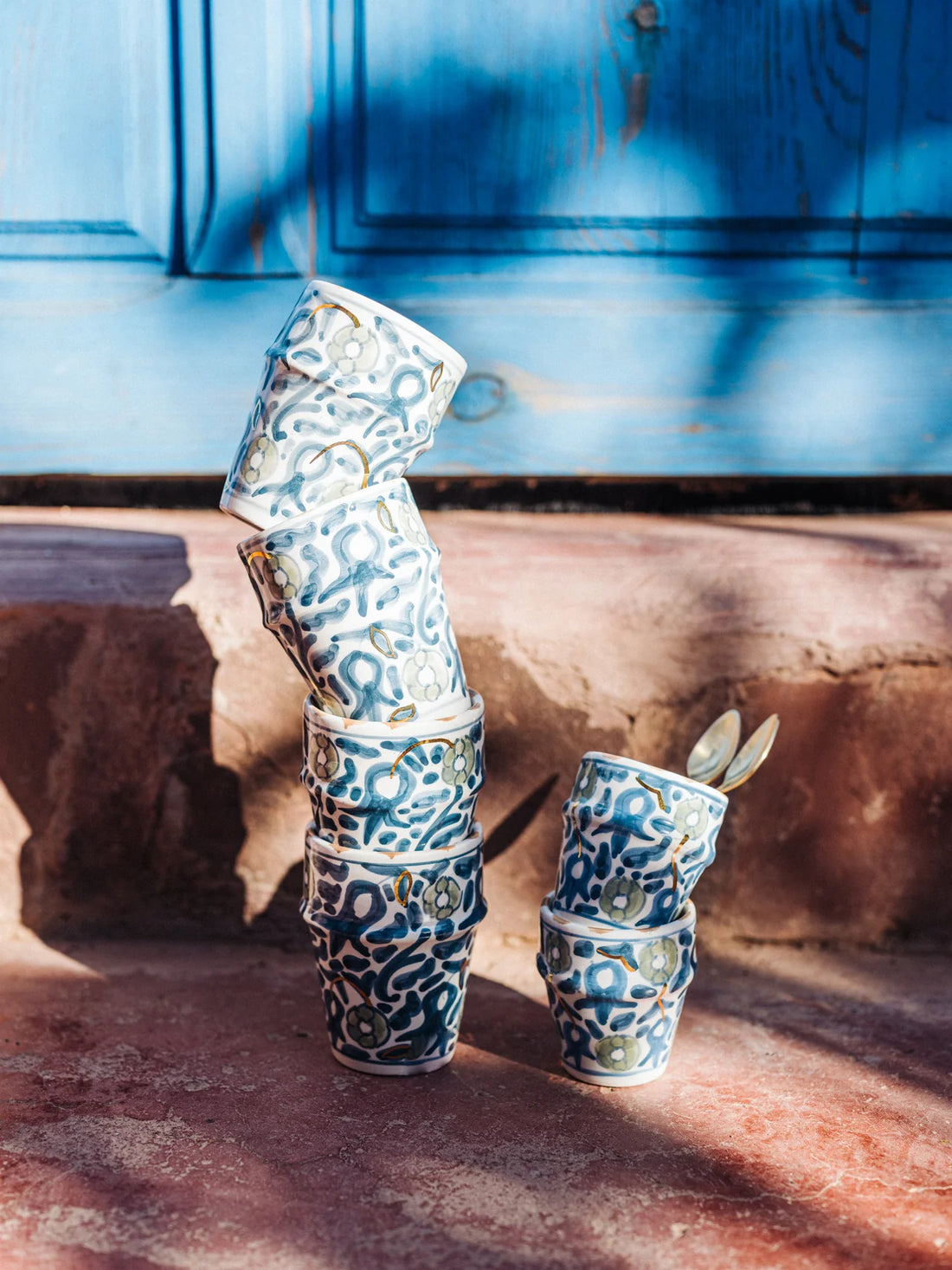 Medium Floral Cups (200 ml) (Set of 2) - Stone Blue