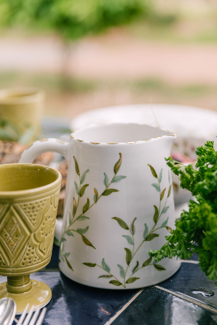 Small Floral Jug - White & Mint Green
