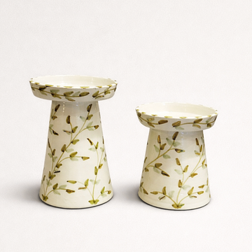 Leaves Candle Holder Duo - White & Mint Green