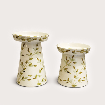 Leaves Candle Holder Duo - White & Mint Green