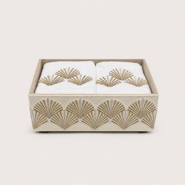 Embroidered Faux Leather Box & 6 Towels Gift Set - Fan