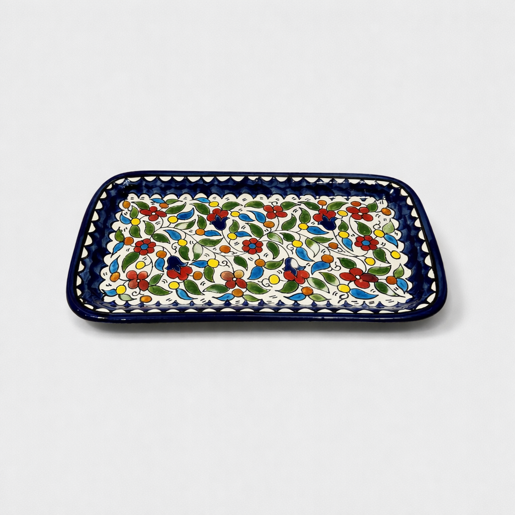 Floral Rectangular Serving Plate (32 cm) - Blue