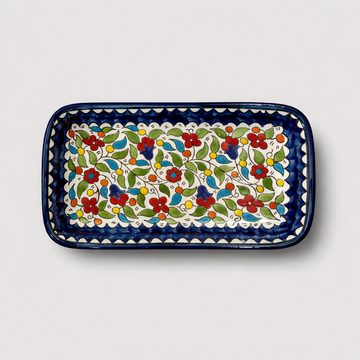 Floral Rectangular Serving Plate (32 cm) - Blue