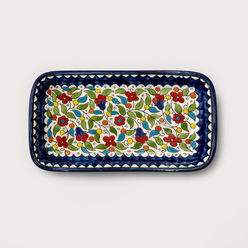 Floral Rectangular Serving Plate (32 cm) - Blue