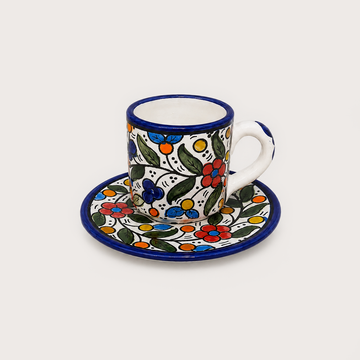 Floral Turkish Coffee Cup (80 ml) - Blue