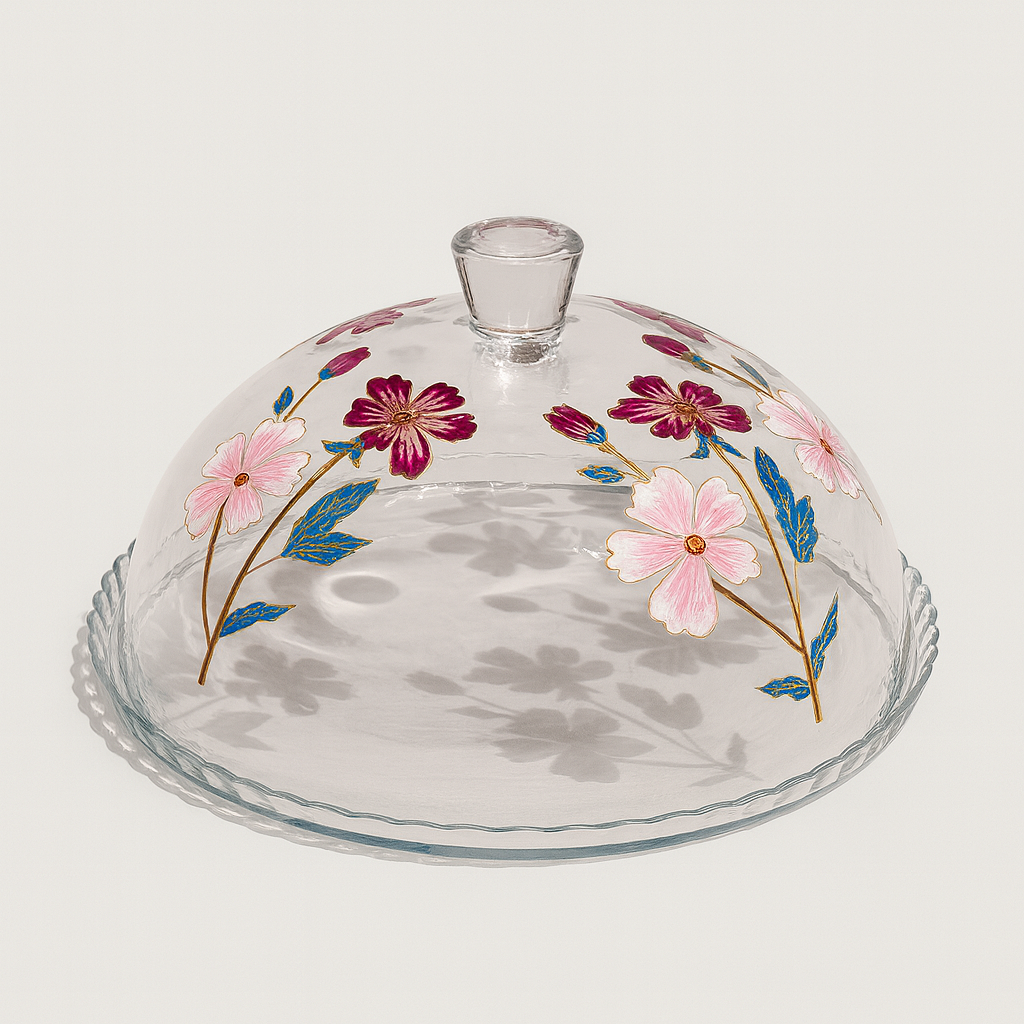 Hand-Painted Glass Serving Plate with Cover (32 cm)