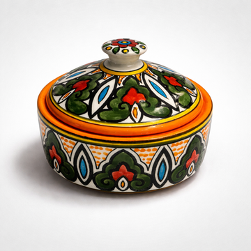 Large Serving Bowl with Lid (21 cm) - Green & Orange