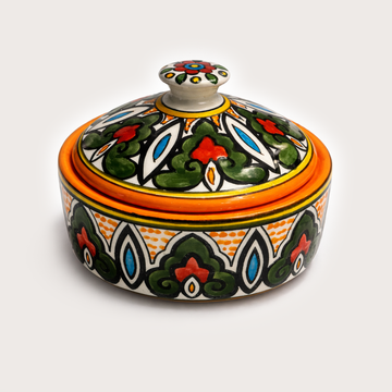 Large Serving Bowl with Lid (21 cm) - Green & Orange
