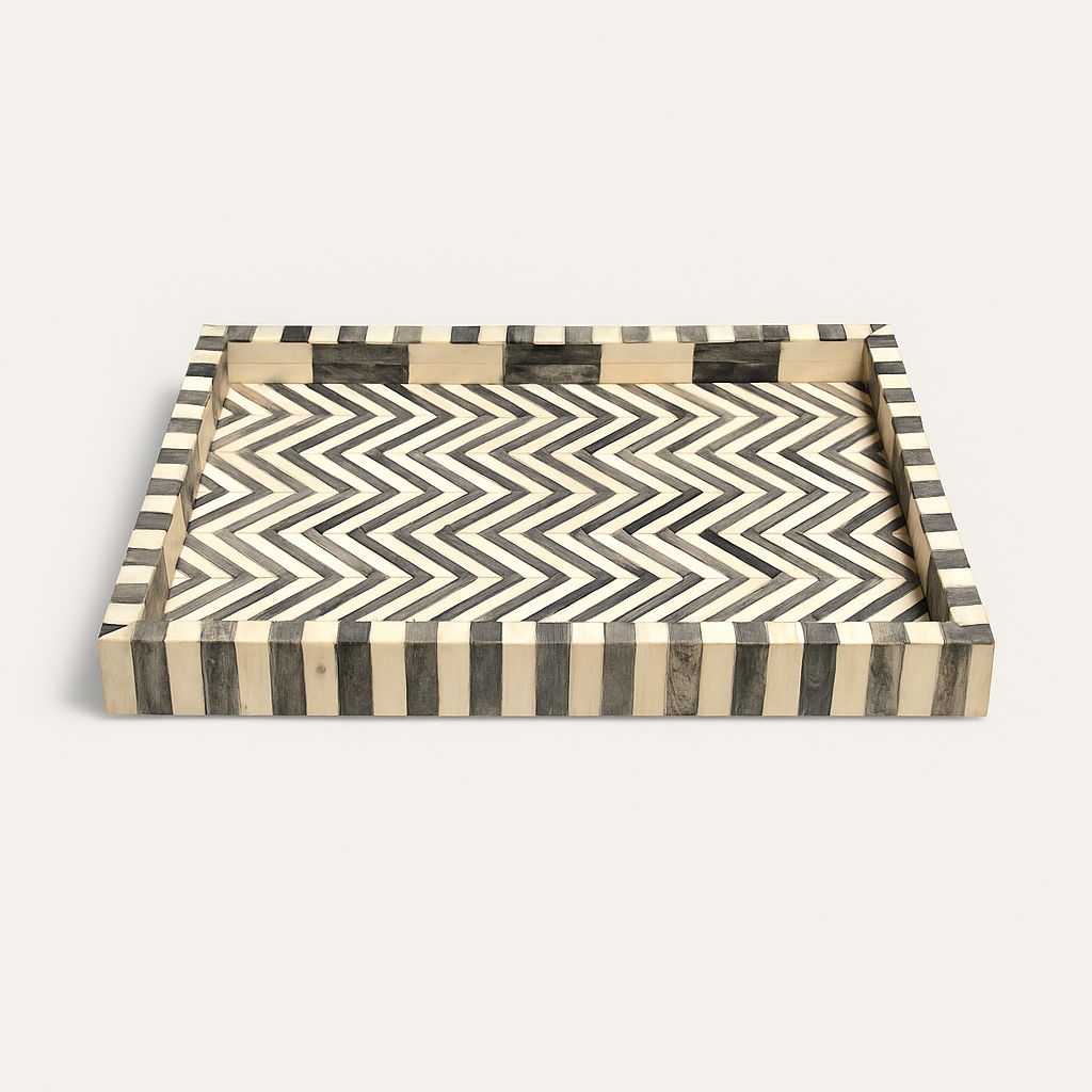 Mother of Pearl Tray (40 cm) - Grey & White