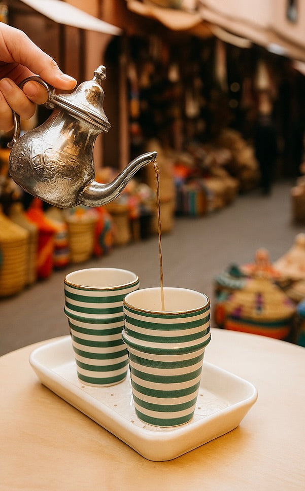 Large Striped Cups (280 ml) (Set of 2) - Emerald Green