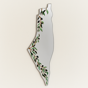 Large Hand-Painted Mirror (57 cm) - Olive Branches on Palestine Map