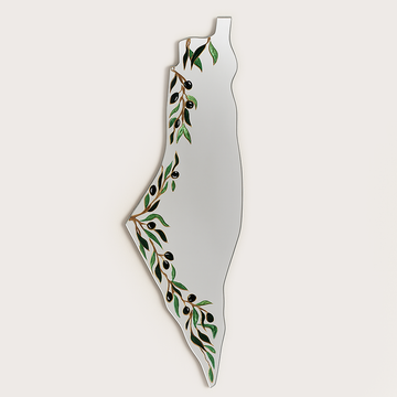 Large Hand-Painted Mirror (57 cm) - Olive Branches on Palestine Map