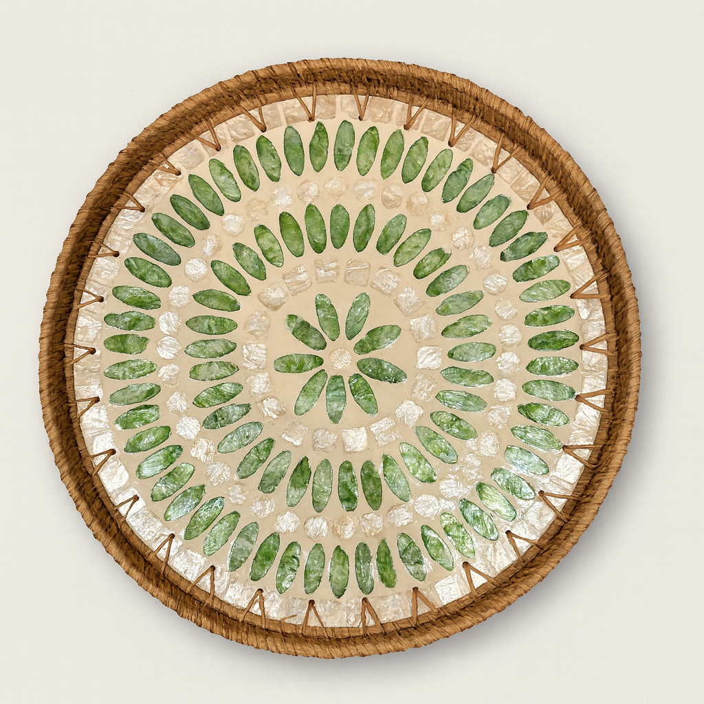 Mosaic Mother of Pearl Tray (34 cm) - Green