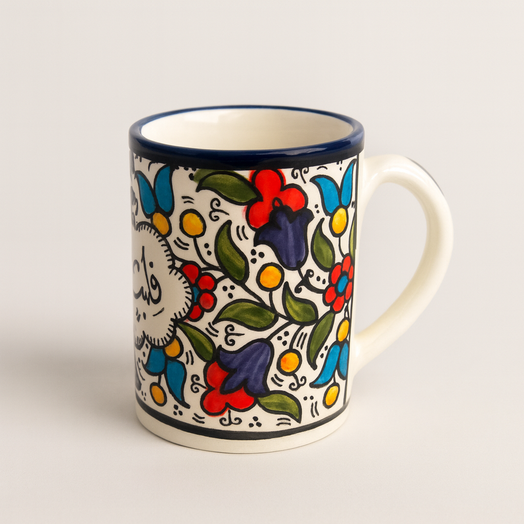 Palestine Floral Mug (350 ml) - Red & Blue