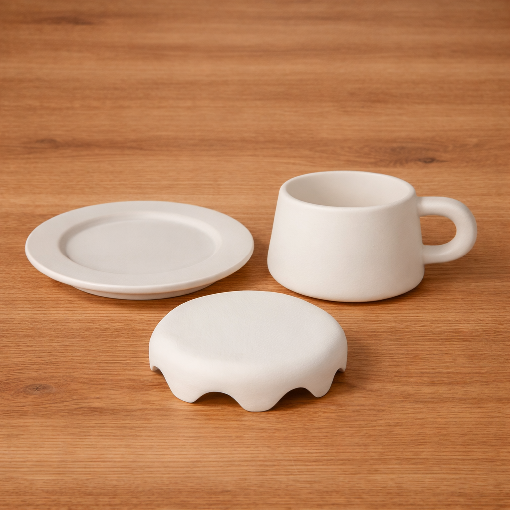 Mug with Cover & Saucer Ceramic Bisque (250 ml) - Ready to Paint
