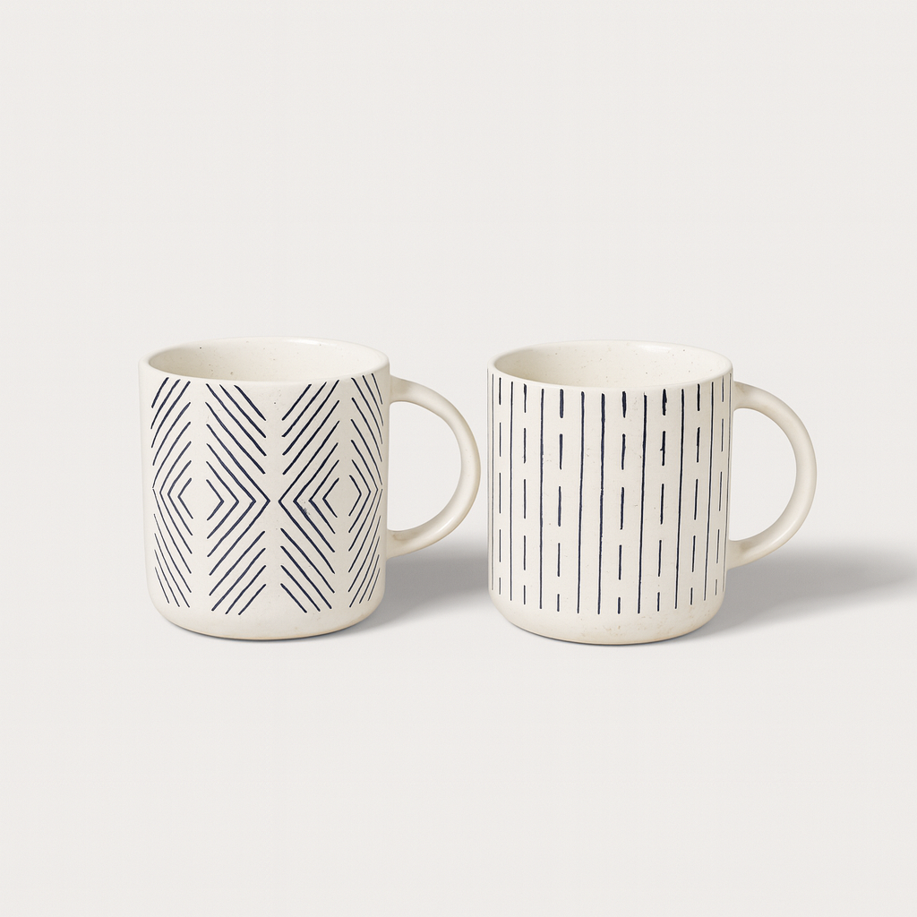 Motifs Mugs (400 ml) (Set of 2) - Black & White