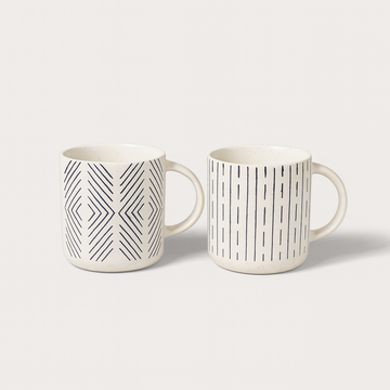 Motifs Mugs (400 ml) (Set of 2) - Black & White