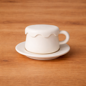 Mug with Cover & Saucer Ceramic Bisque (250 ml) - Ready to Paint