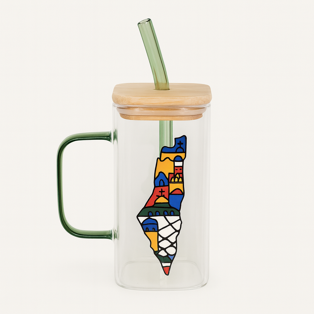 Palestinian Map Transparent Mug with Straw (300 ml)