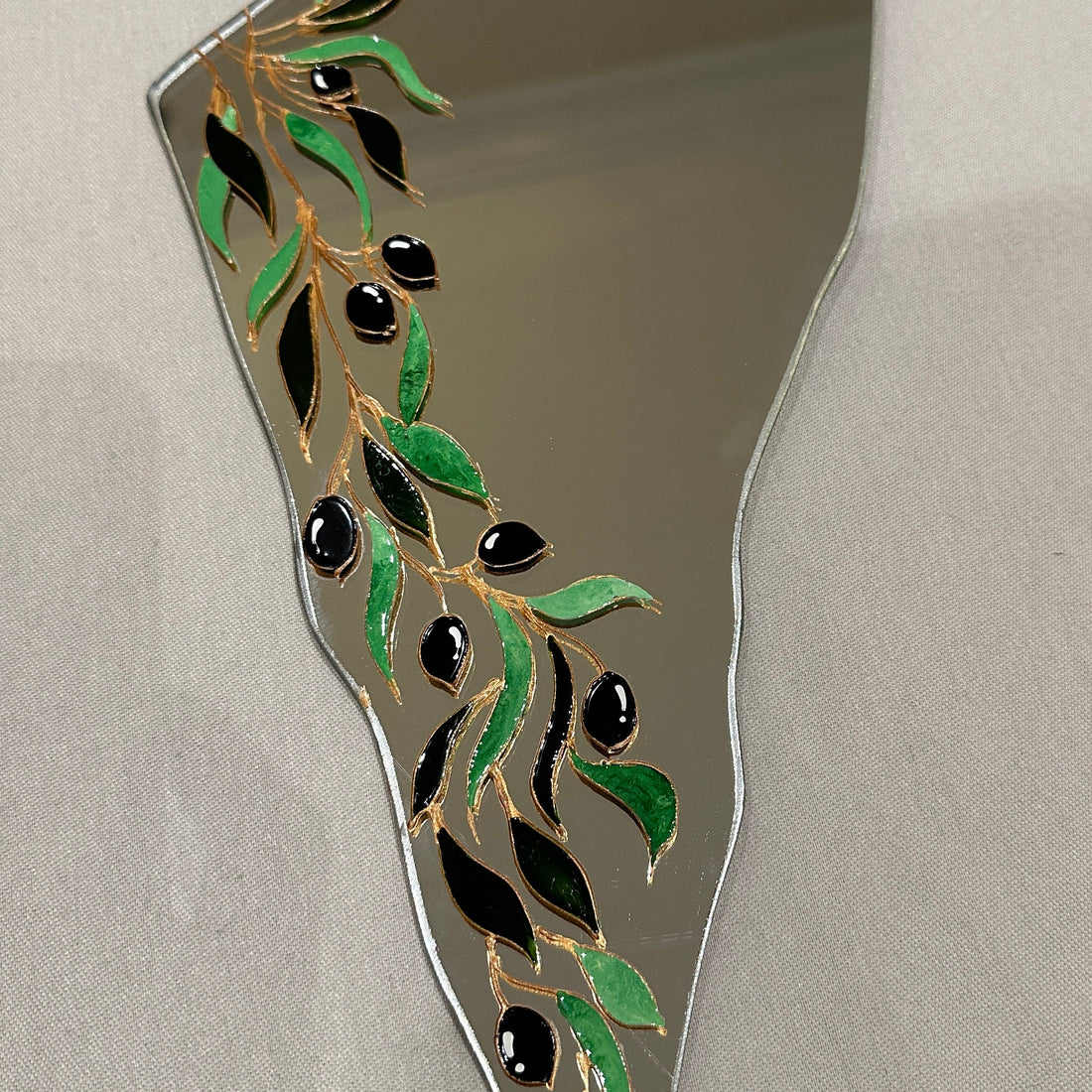 Large Hand-Painted Mirror (57 cm) - Olive Branches on Palestine Map