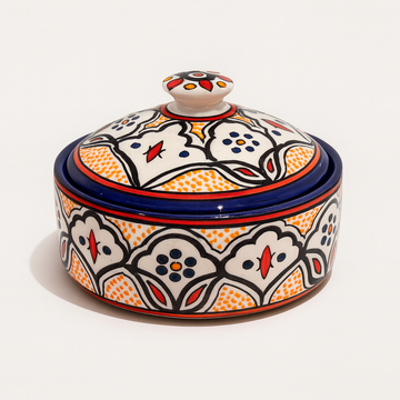 Large Serving Bowl with Lid - Blue & Orange