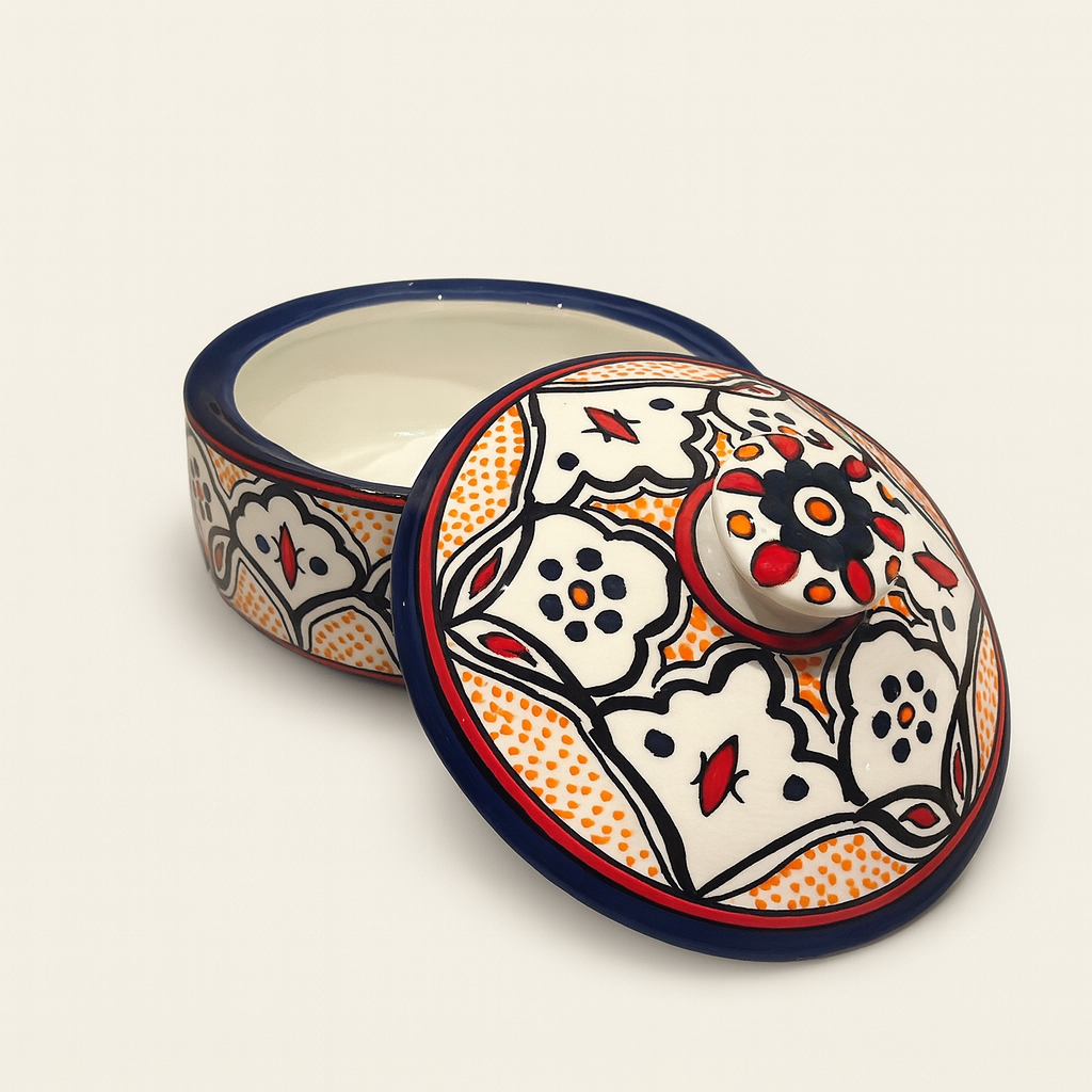 Large Serving Bowl with Lid - Blue & Orange