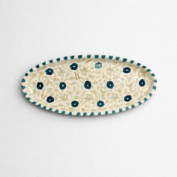 Floral Oval Serving Plate (38 cm) - Mint Green