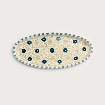 Floral Oval Serving Plate (38 cm) - Mint Green