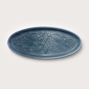 Beldi Oval Serving Plate (38 cm) - Stone Blue