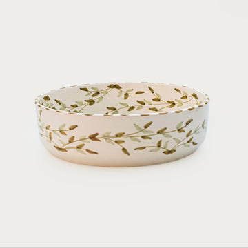 Leaves Flat Serving Bowl (18 or 24 cm) - White & Mint Green
