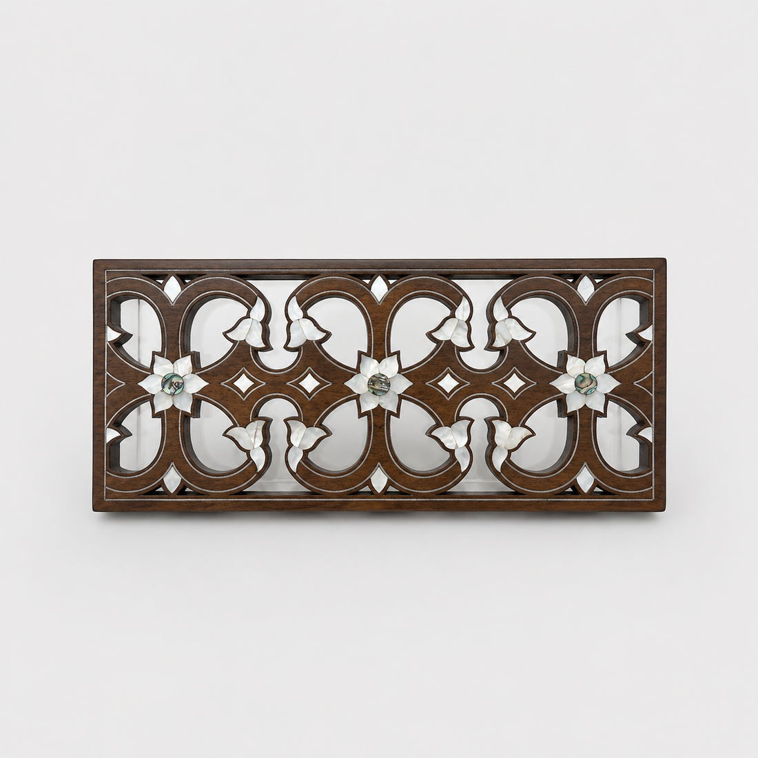 Large 3-Section Wood & Mother of Pearl Box (32 cm)