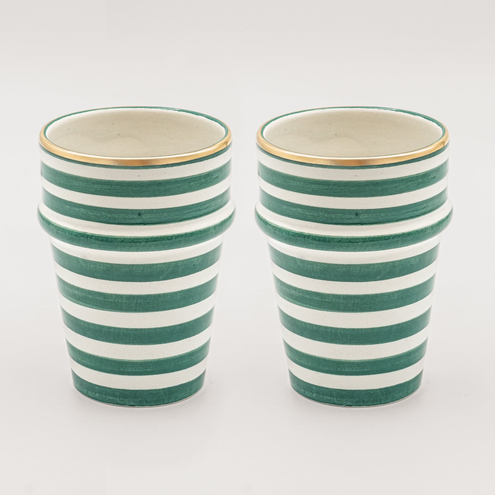 Large Striped Cups (280 ml) (Set of 2) - Emerald Green